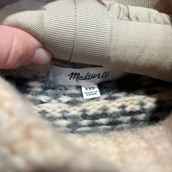 Madewell‎ Somervell Fair Isle Turtleneck Sweater XXS Oversized Cream Knit Crop - Picture 10 of 12